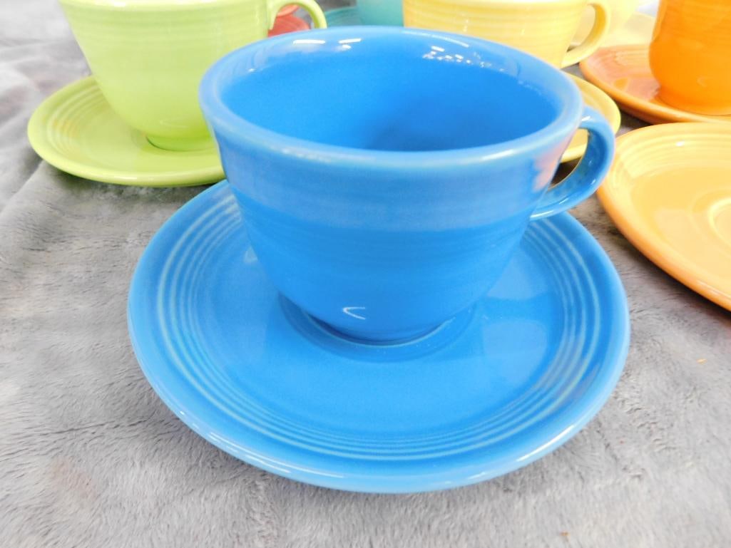 Fiesta Ware - 7 Cups and Saucers - 1 Extra Saucer - 8