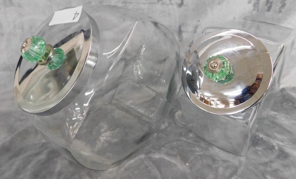 Pair of Modern Countertop Merchandiser Jars - 8.5" x 5" x 9.25" and 10" x 7.5" x 10": See Photos For Description and Condition