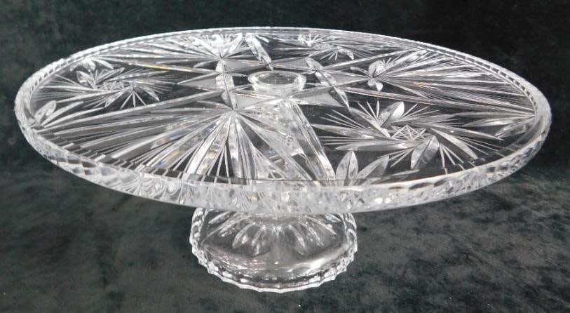 Crystal Cut and Etched Cake Stand - 5" x 11.5": See Photos For Description and Condition