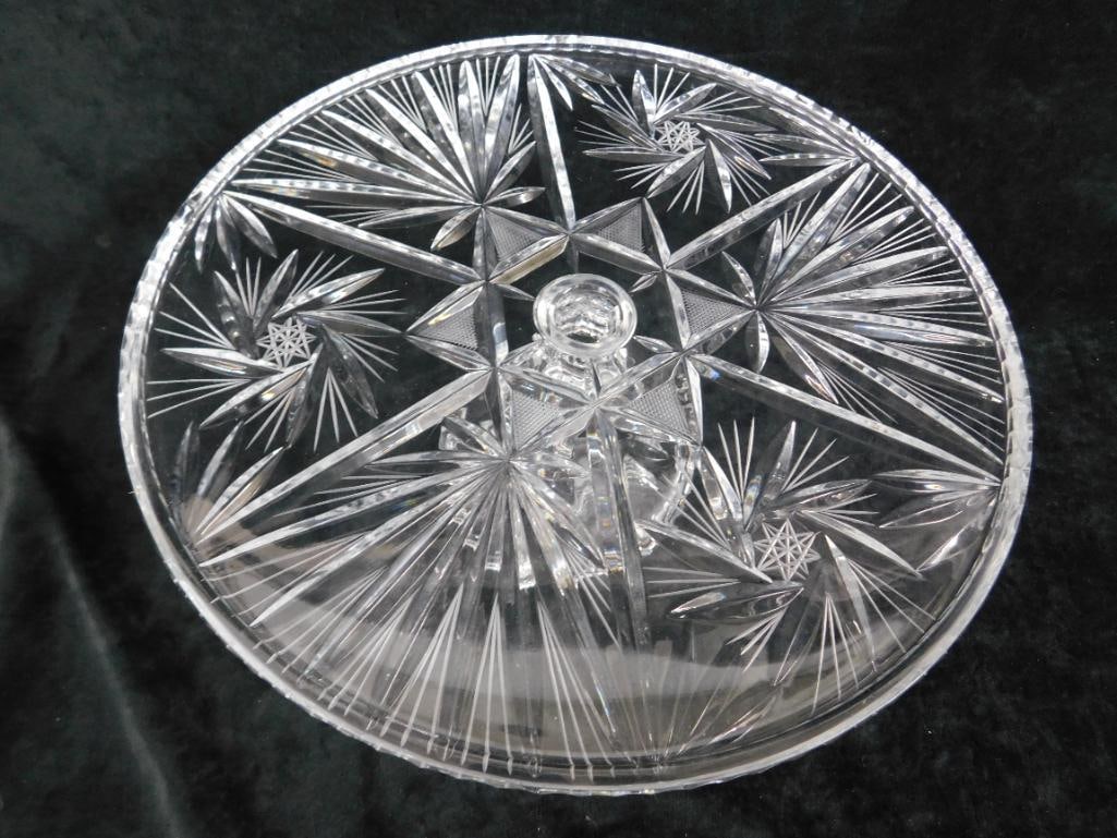 Crystal Cut and Etched Cake Stand - 5" x 11.5" - 2
