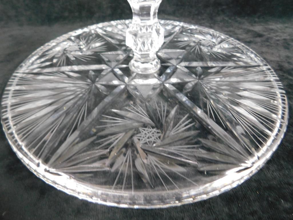Crystal Cut and Etched Cake Stand - 5" x 11.5" - 3