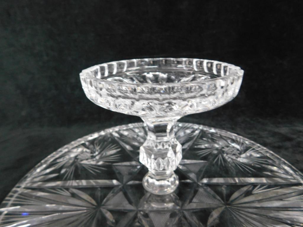 Crystal Cut and Etched Cake Stand - 5" x 11.5" - 4