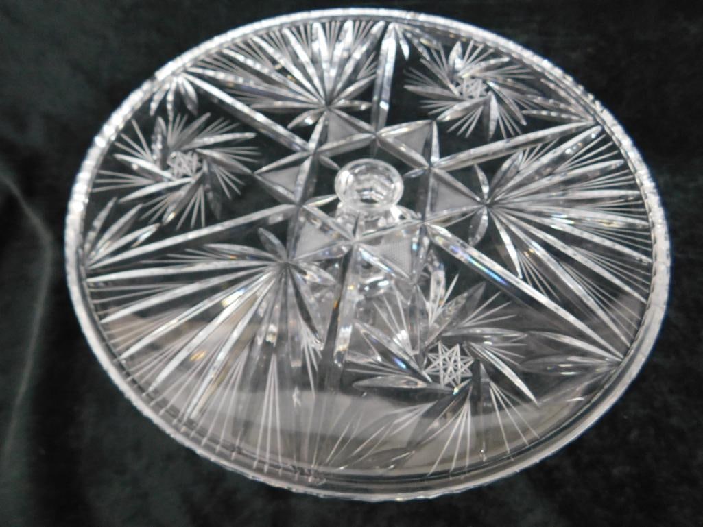 Crystal Cut and Etched Cake Stand - 5" x 11.5" - 5
