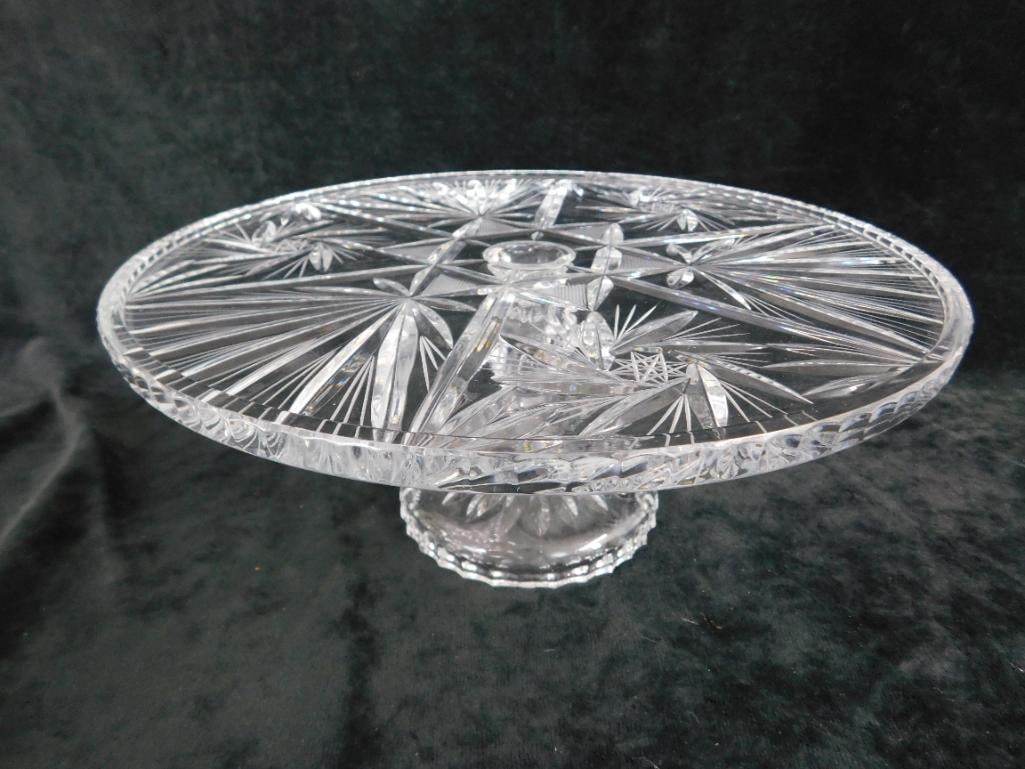 Crystal Cut and Etched Cake Stand - 5" x 11.5" - 6