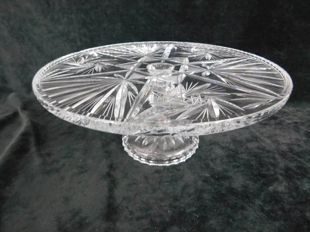 Crystal Cut and Etched Cake Stand - 5" x 11.5" - 7