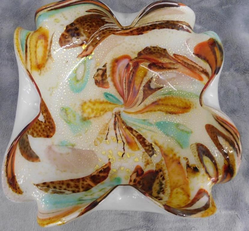 MCM Mid Century Murano Blown Glass Bowl - Ruffled Edge - 3" x 8" x 8": See Photos For Description and Condition