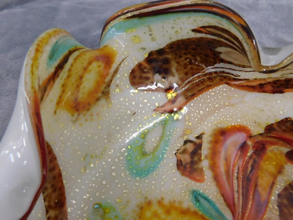 MCM Mid Century Murano Blown Glass Bowl - Ruffled Edge - 3" x 8" x 8" - 2