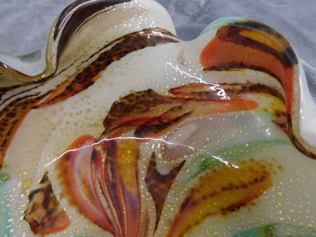 MCM Mid Century Murano Blown Glass Bowl - Ruffled Edge - 3" x 8" x 8" - 3