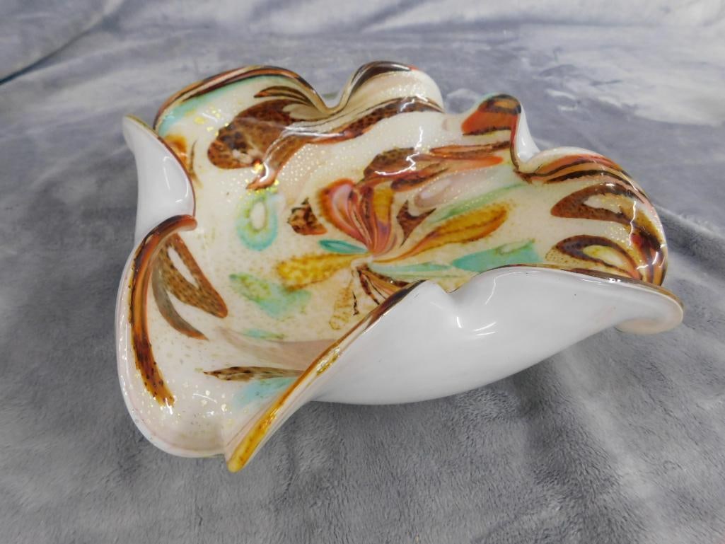 MCM Mid Century Murano Blown Glass Bowl - Ruffled Edge - 3" x 8" x 8" - 7