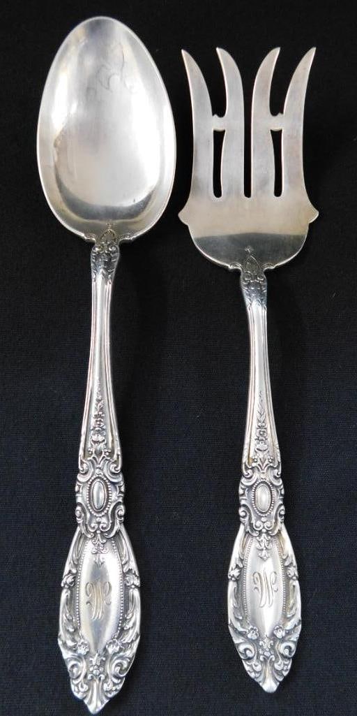 Sterling Silver - Serving Fork and Spoon - 8" and 8.5" - Monogrammed - 187 Grams: See Photos For Description and Condition