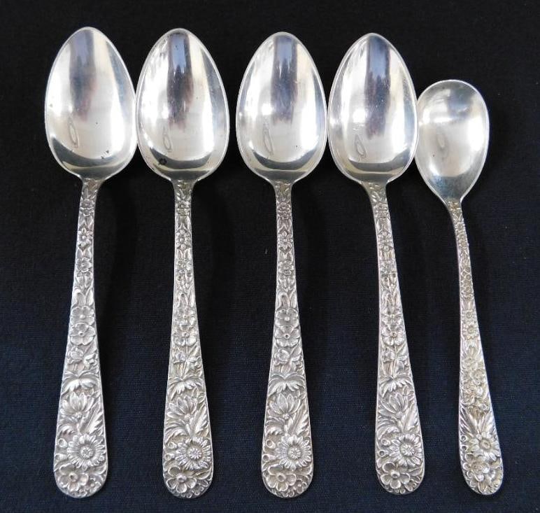 Sterling Silver - Kirk and Sons - Repousse - 4-5 7/8 Teaspoons - 1-5.25" Spoon - 149 Grams (1 of 9)
