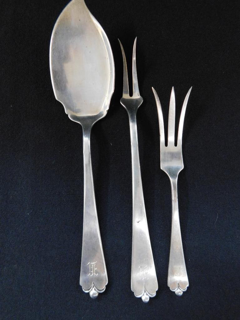 Sterling Silver - 2 Forks and a Server - Lotus Pattern - Monogrammed - 75 Grams - 5