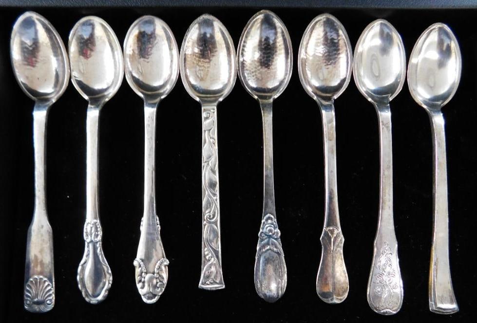830 Silver - 8-4.5" Demitasse Spoons - All Different - 111 Grams (1 of 9)