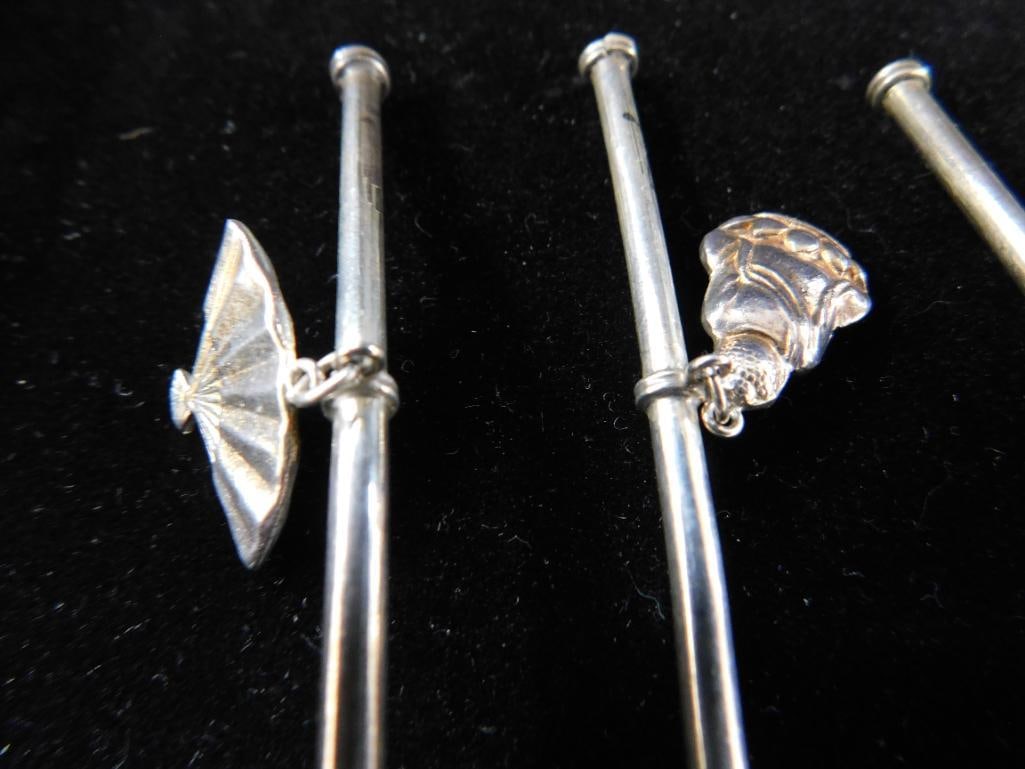 Sterling Silver - 6 Asian Iced Tea Straw Spoons - 9" - 64 Grams - 4