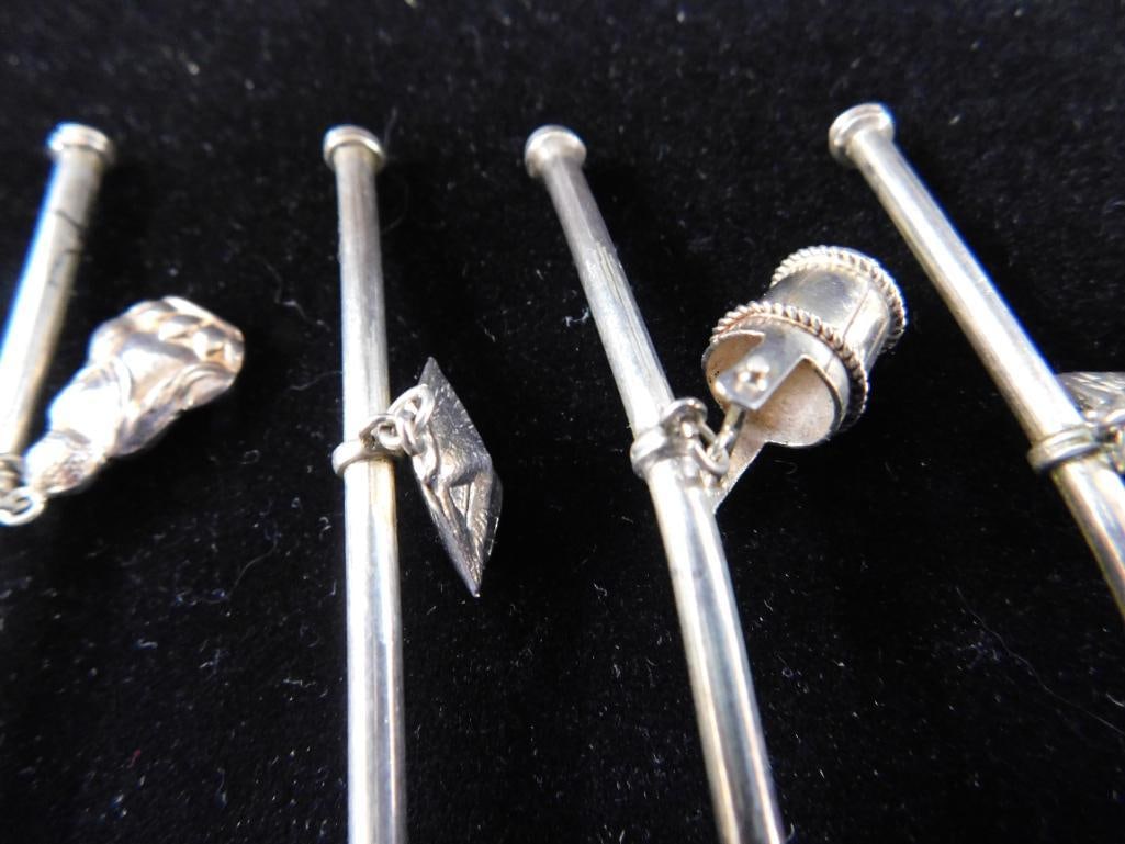 Sterling Silver - 6 Asian Iced Tea Straw Spoons - 9" - 64 Grams - 5