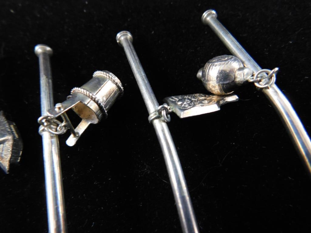 Sterling Silver - 6 Asian Iced Tea Straw Spoons - 9" - 64 Grams - 6