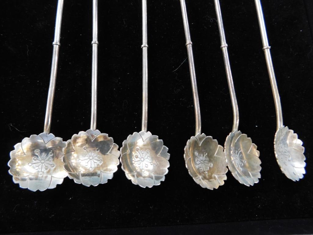 Sterling Silver - 6 Asian Iced Tea Straw Spoons - 9" - 64 Grams - 7