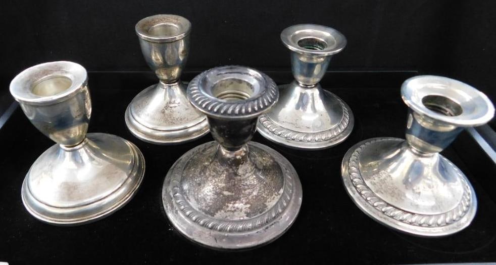 Sterling Silver - 2 Matching Pairs Plus 1 Weighted Candle Stick Holders (1 of 9)