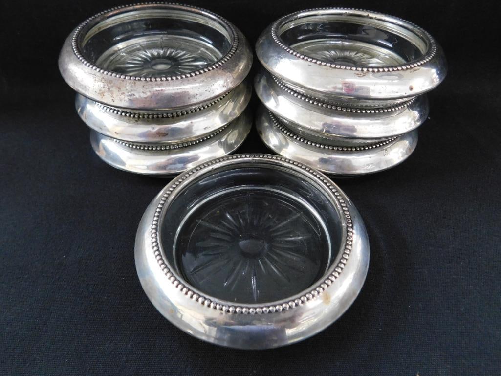 Sterling Silver - 7 Matching Rimmed Coasters - 6