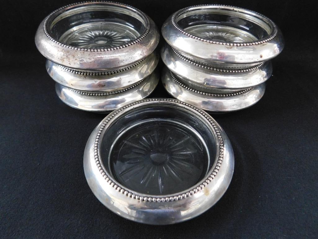 Sterling Silver - 7 Matching Rimmed Coasters - 7