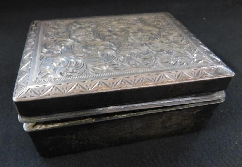 Sterling Silver - Wood Lined Hinged Lid Box - Lid Needs Reattached - 238 Grams TW (1 of 12)