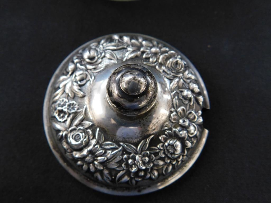 Sterling Silver - Lidded Honey Pot with Etched Glass Base - Lid Weighs 39 Grams - 3