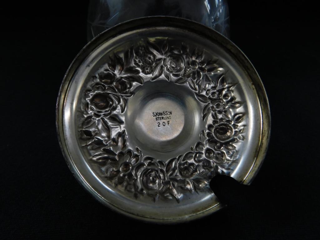 Sterling Silver - Lidded Honey Pot with Etched Glass Base - Lid Weighs 39 Grams - 5