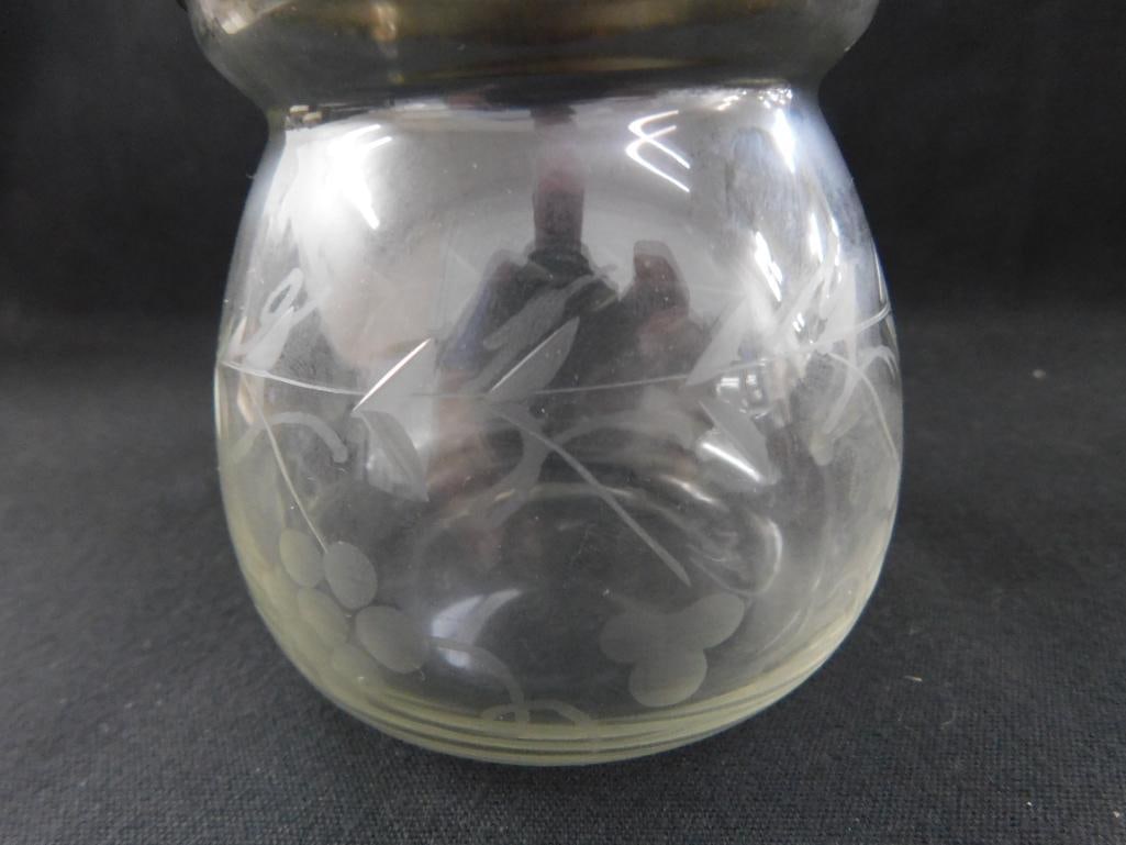 Sterling Silver - Lidded Honey Pot with Etched Glass Base - Lid Weighs 39 Grams - 7
