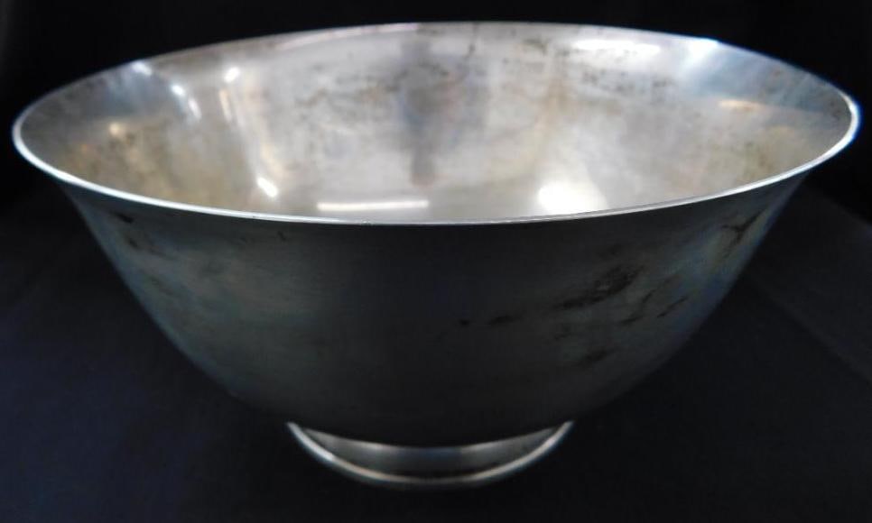 Sterling Silver - Lunt 8" x 4.25" Bowl - Dent on Foot - 590 Grams: Paul revere Reproduction - Engraved - - See Photos For Description and Condition