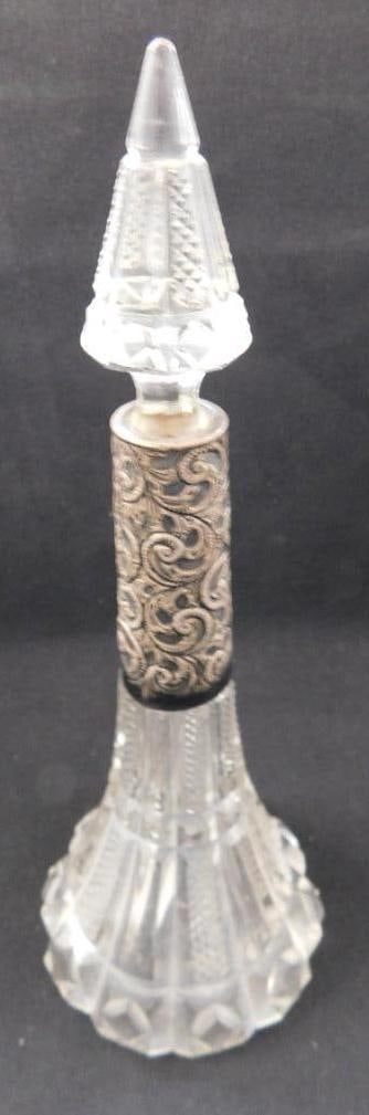 Sterling Silver - Cut Crystal Perfume Bottle With Wide Sterling Band - 2