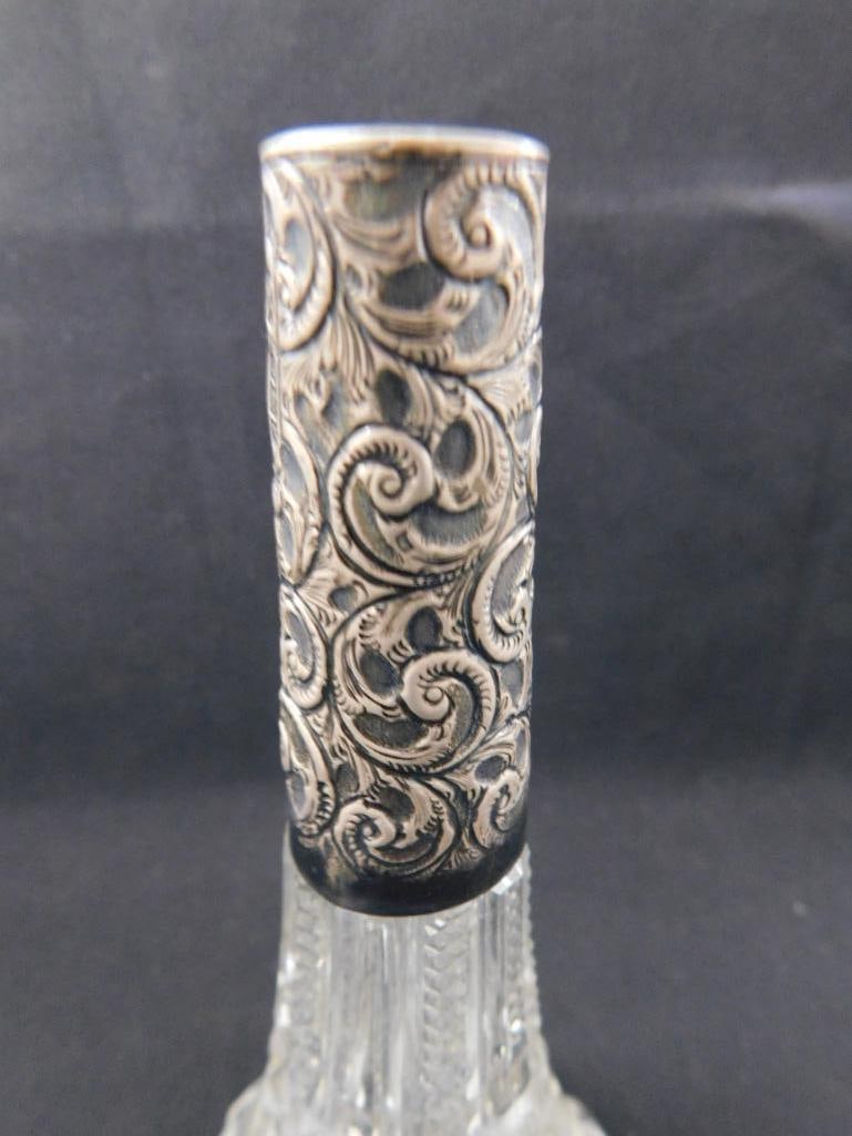 Sterling Silver - Cut Crystal Perfume Bottle With Wide Sterling Band - 5