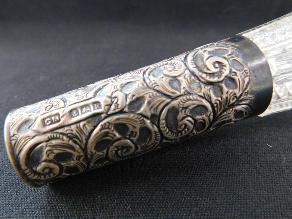 Sterling Silver - Cut Crystal Perfume Bottle With Wide Sterling Band - 9
