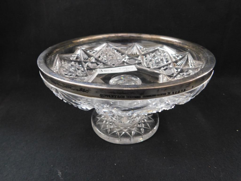 Sterling Silver - Tiffany and Co. Rimmed Cut Glass Compote - 8
