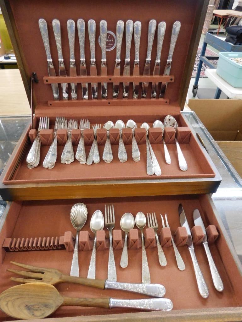 Sterling Silver - Flatware Set - Kirk and Son - 1961 Grams Not Including Weighted Pieces: Old Maryland Pattern - 12-7 3/8" Dinner Forks - 12-6 3/8" Salad Forks - 4-5.75" Olive Forks - 12-5 7/8" Teaspoons - 2-7 5/8" Iced Tea Spoons - 1-6.75" Table Spoon - 1-8.5" Slotted Serving Spoon -