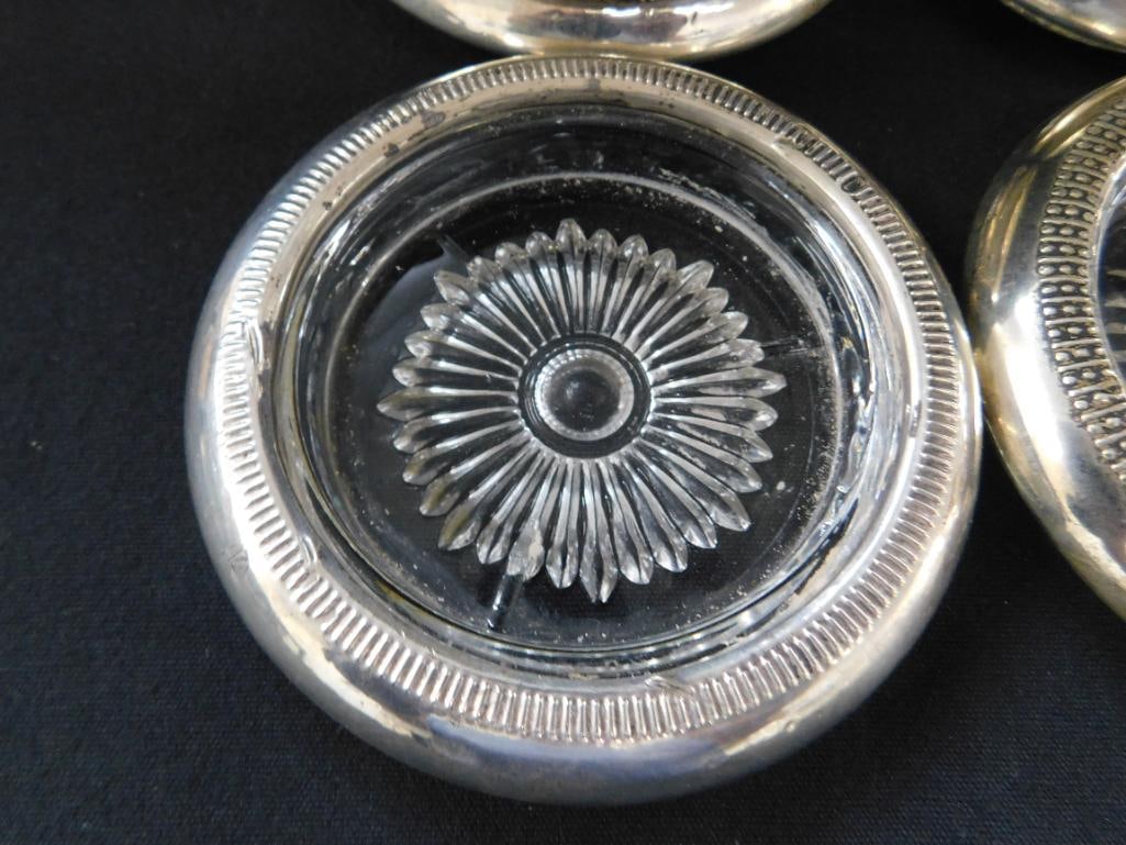 Sterling Silver - 6 Glass with Sterling Rim Coasters - 2