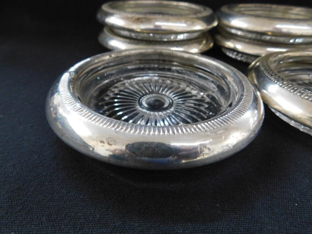 Sterling Silver - 6 Glass with Sterling Rim Coasters - 3