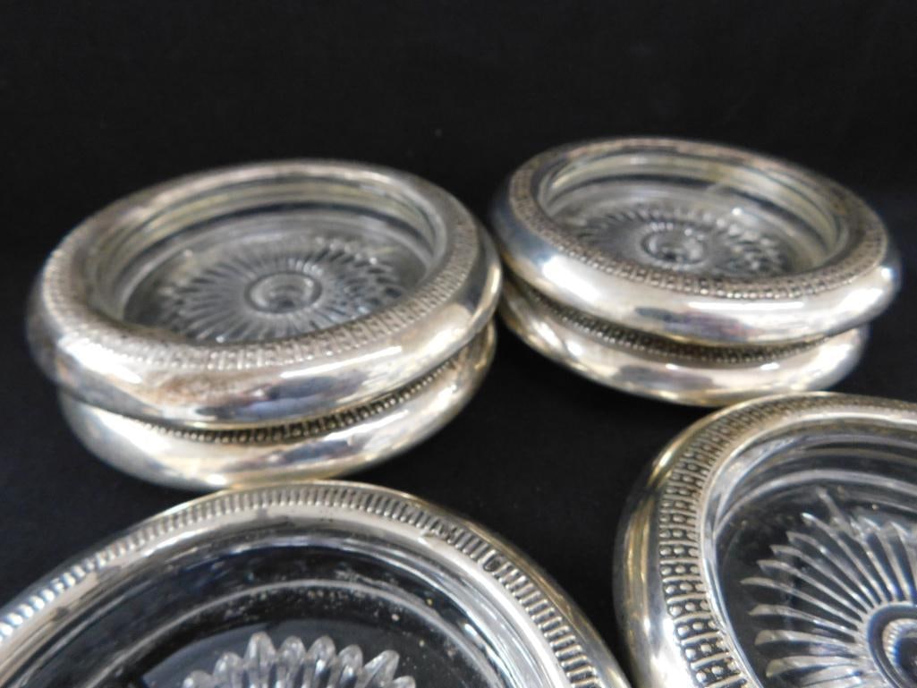 Sterling Silver - 6 Glass with Sterling Rim Coasters - 4