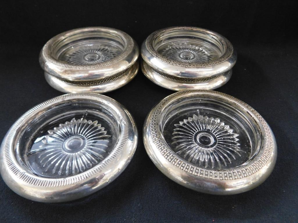 Sterling Silver - 6 Glass with Sterling Rim Coasters - 7