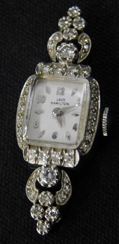 14K White Gold - Lady Hamilton Ladies Watch Head - Diamonds - 9.21 Grams TW: Diamond and Gold were Tested - See Photos For Description and Condition