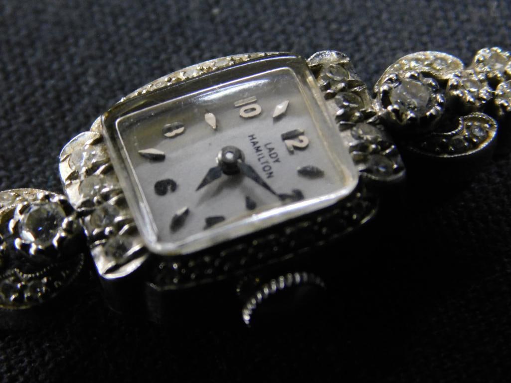 14K White Gold - Lady Hamilton Ladies Watch Head - Diamonds - 9.21 Grams TW - 4