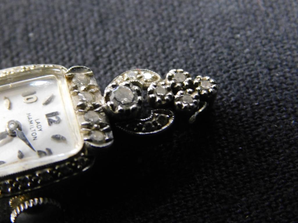 14K White Gold - Lady Hamilton Ladies Watch Head - Diamonds - 9.21 Grams TW - 5