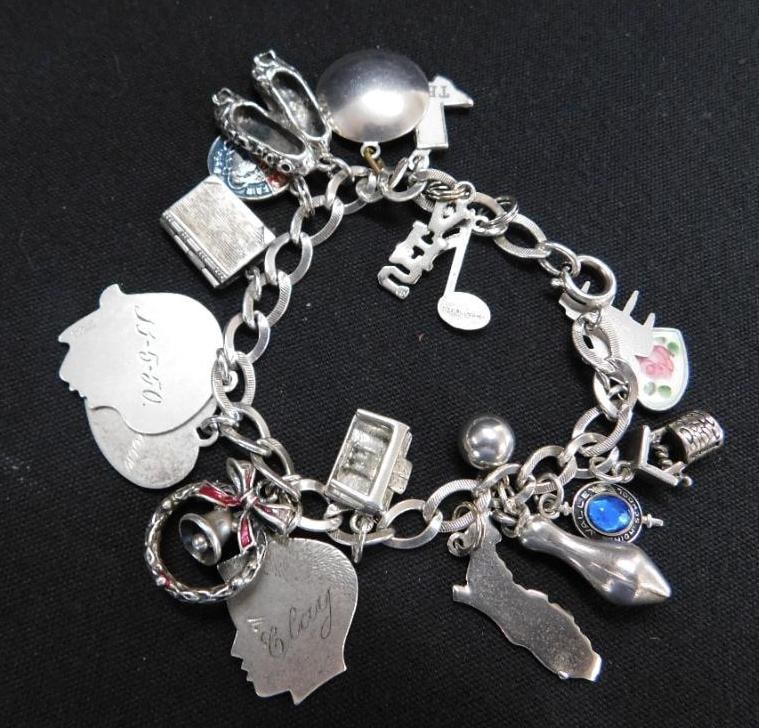 Sterling Silver - Charm Bracelet - 45.28 Grams TW: See Photos For Description and Condition
