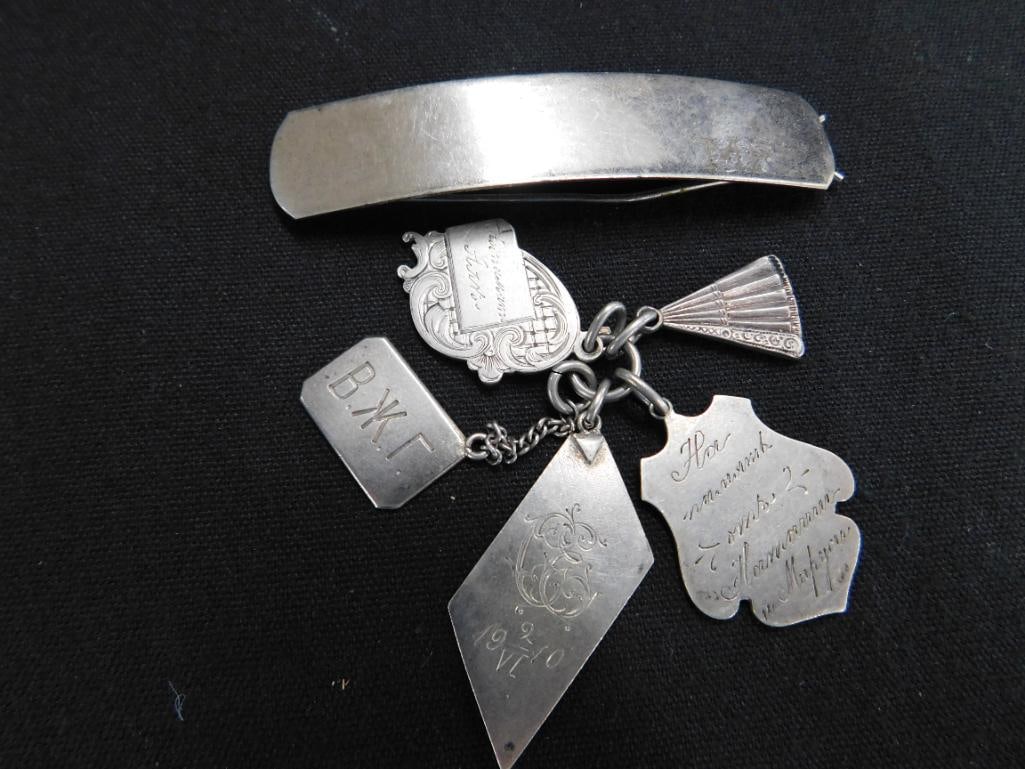 Sterling Silver - Barret and Old Charms - 21.07 Grams - 8