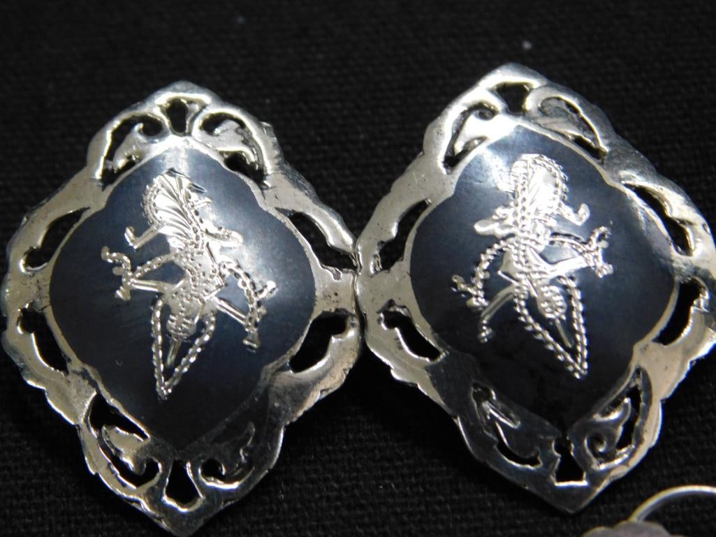 Sterling Silver - 3 Pairs Of Earrings - 1 Screw Back 1 Clip On - 1 Pierced - 17.75 Grams - 2