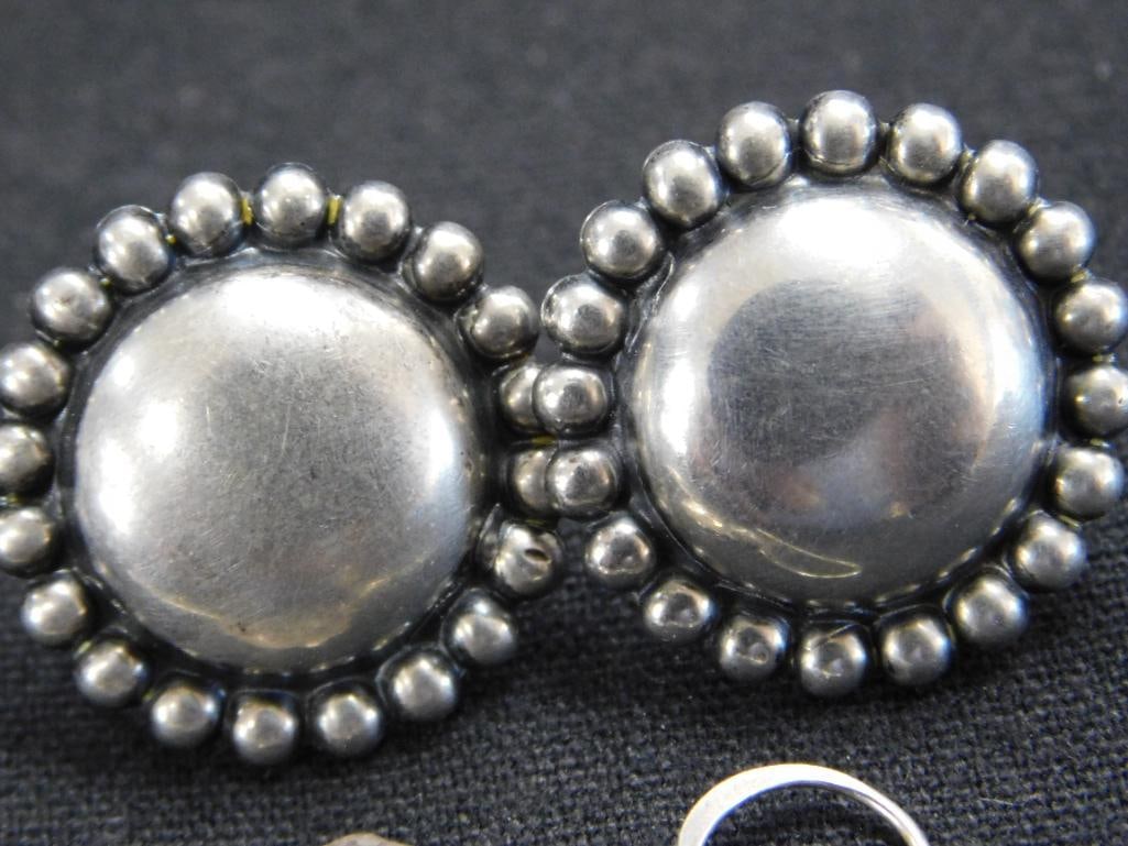 Sterling Silver - 3 Pairs Of Earrings - 1 Screw Back 1 Clip On - 1 Pierced - 17.75 Grams - 4