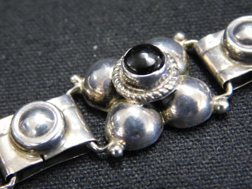 Sterling Silver - Mexican Bracelet with Onyx - 28.65 Grams TW - 4