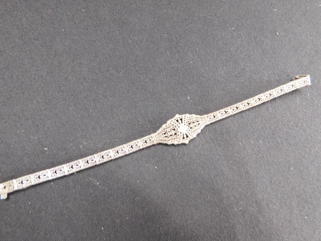 Sterling Silver - Vintage Bracelet with Clear Stone - 6.01 Grams TW - 2