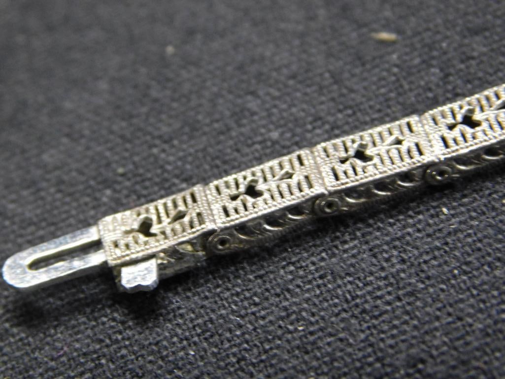 Sterling Silver - Vintage Bracelet with Clear Stone - 6.01 Grams TW - 3