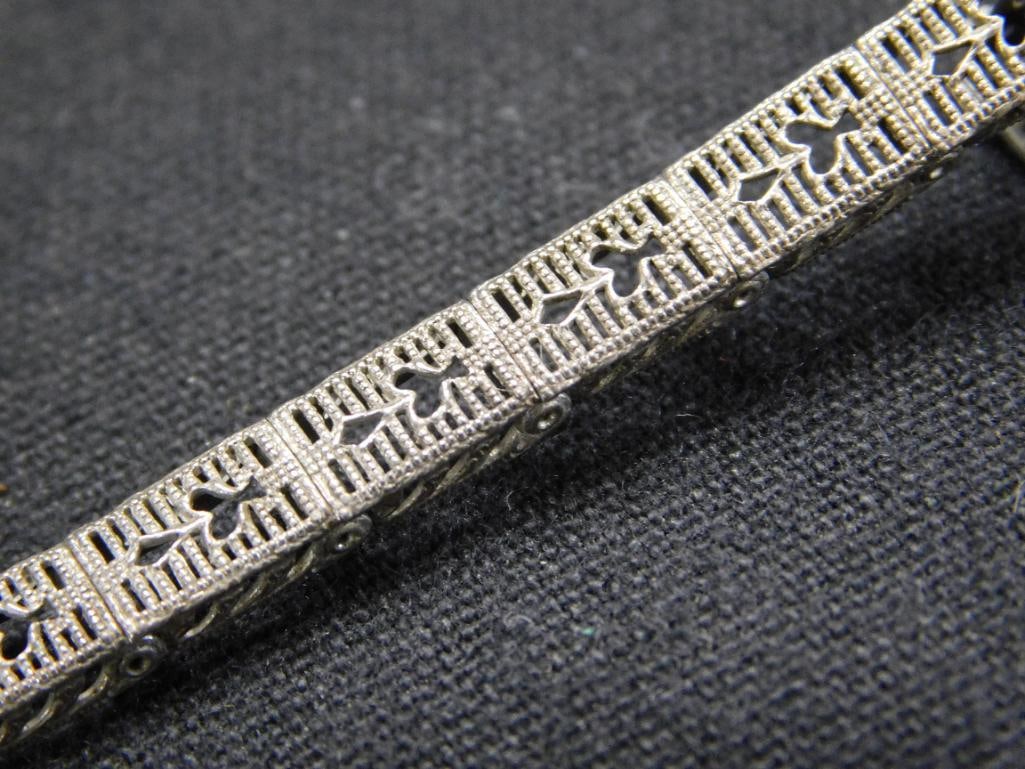 Sterling Silver - Vintage Bracelet with Clear Stone - 6.01 Grams TW - 5