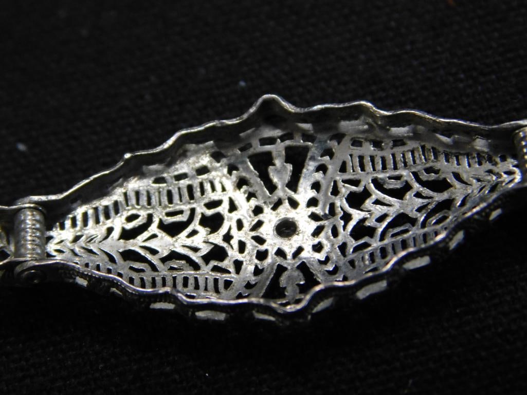 Sterling Silver - Vintage Bracelet with Clear Stone - 6.01 Grams TW - 6